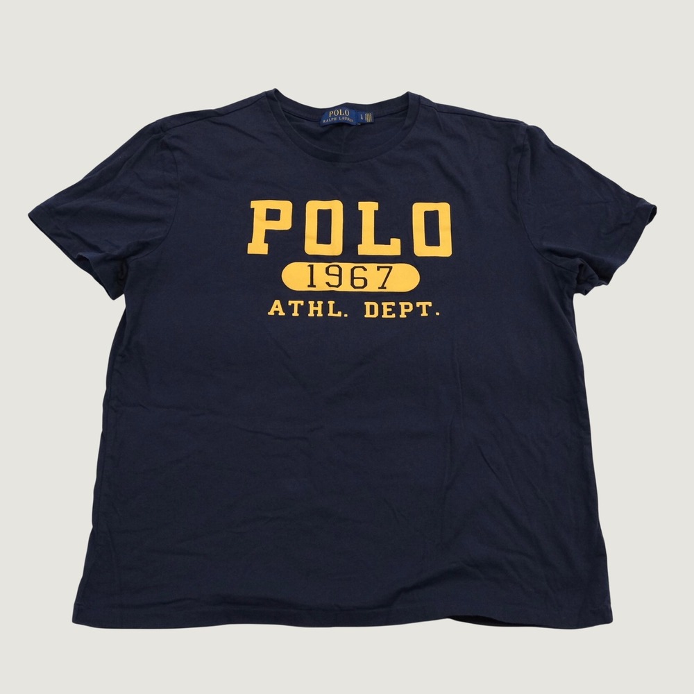 Polo Ralph Lauren T Shirt Mens Navy Blue Graphic 1967 Athl Dept Large Classic